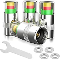 Bouchons Valve Pneu Indicateur Pression - Lot De 4 Pièces Acier Inoxydable - Vert/Normal, Jaune/Bas, Rouge/Très Bas