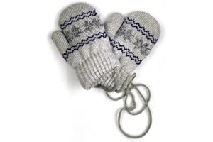 iNszkoos 0-3Y Kinder Winter Hängende Halshandschuhe, Unisex-Verdicken Warmer Fäustlinge, Schneeflocke Strickhandschuh, Vollfingerhandschuhe mit Schnur für Baby Kleinkind Kinder Mädchen Jungen