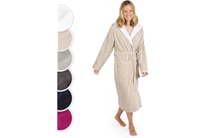 Blumtal Bademantel Damen Frottee in M aus 100% Baumwolle - OEKO-TEX zert. Sauna Bademantel Damen Baumwolle aus Velour & Frottier- extra saugstarke Bathrobe Women - Morgenmantel Kapuze- Taupe/Weiß