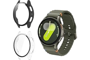 Funrae Hard Hülle Kompatibel mit Samsung Galaxy Watch 7 44mm [2 Stück], PC Schutzhülle mit Hartglas Displayschutz Vollschutz Kratzfest Ultradünner Puffer Schutz Case - Schwarz&Transparent