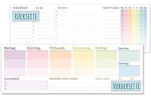 HÄFFT AGENDA SETTIMANALE Block senza data fissa [Rainbow] Calendario da tavolo trasversale con agenda, obiettivi settimanali, Habit-Tracker, lista delle cose da fare, lista della spesa e spazio per appunti