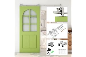 BONIKLUBA Rail Porte Coulissante Inox 171cm Kit Roulette Suspendue Systeme Noir pour 1 Porte Coulissante Interieur 85cm Large, Acier Inoxydable T Forme