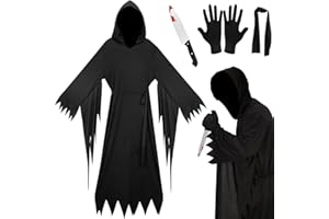 SUPERUM 5er Blutige Halloween Kostüm Herren Set - Ghostface Kostüm Erwachsene mit Blutige Scream Maske & Messer & Handschuhe & Gürtel,Horror Kostüme Scary Movie Männer Costume für Party Karneval Cosplay