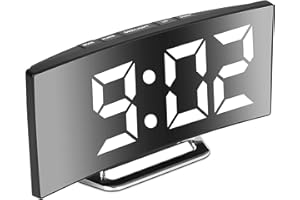 Derkiewn Sveglia digitale, grande schermo a specchio LED da 7'', 2 luminosità, 12/24 ore, temperatura, data, Snooze, Alimentazione USB, funzione di memoria (bianca)