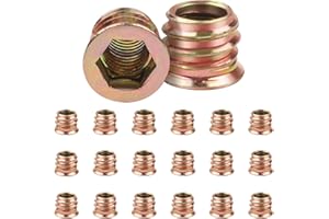 Jeboler 20Pcs M6 (6mm) X 10mm Threaded Inserts for Wood, Flanged Hex Socket Nut, Zinc Plated Carbon Steel Hex Drive Head Nut for Wood Furniture
