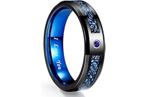 NUNCAD Anello Uomo Donna con Drago Celtico Nero,Fibra di Carbonio Blu e Zircone,Anello Tungsteno 8mm per Matrimonio Fidanzamento Associazione Taglia 14-32