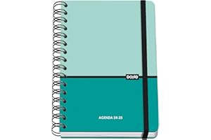 Dohe - Agenda Escolar 2024 2025 - Semana Vista, Tamaño A5 (15x21 cm), Cierre Anillas y Goma, Español e Inglés, 4 Páginas de Pegatinas, Septiembre a Junio, Material Escolar - DUO Turquesa