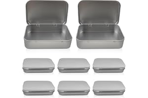 HIQU and HIST 8 Stycken Silvermetallburkar, Silvermetallburkar Plåtburkar Med Lock, Små Burkar Metalllåda, Rektangulär Minifö