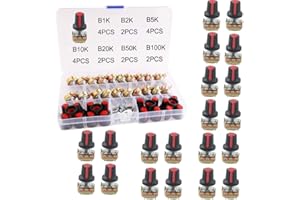 RUNCCI-YUN 20 Pcs Rotativo Potenciómetro Kit, 3 Terminales B-Tipo Estéreo Audio Potenciómetro con Perilla, para Arduino (B1K / B2K / B5K / B10K / B20K / B50K / B100K)