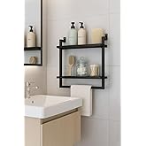 40x20 cm Banyo Rafı, Duvara Monte Havluluk, 2 Katlı Dekoratif D&uuml;zenleyici Organizer, Siyah Metal (Siyah)