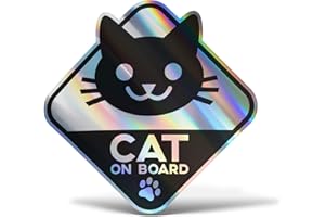 Erreinge® Adesivo Olografico 10 cm Gatto a Bordo Cat on Board Sticker stampato per Auto Moto Parete Paraurti Computer Portatile Bagagli Biciclette