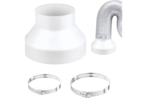 CISYIA Round Ducting Reducer 150mm to 100mm with Stainless Hose Clips (91-114mm, 141-165mm), 6 to 4 inch Vent Pipe Connector Adapter, ABS Extractor Fan Reducer for Ventilation Duct Hose