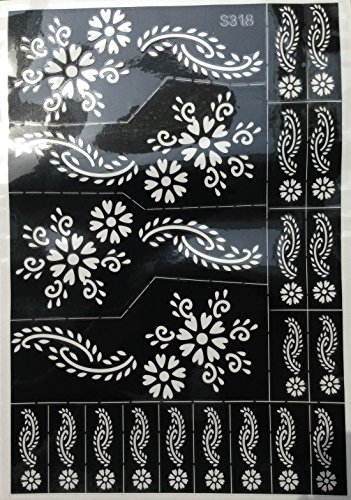 HENNA TATTOO STENCILS s318 Large Sheet Indian Mehndi Stencills - single use - suitable for Henna Tattoo Glitter Tattoo and Airbrush Tattoo