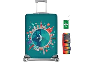 flintronic Pokrowiec na bagaż, pokrowiec na walizkę, pokrowiec na bagaż podróżny, elastyczny pokrowiec ochronny na walizkę 22-32 cali, z przywieszką do bagażu x 1 + pasek na bagaż x 1, M / 22-25