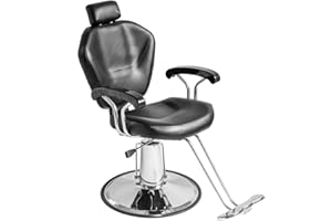 Panana Professioneller Friseurstuhl Friseursessel mit Kopfstütze, Hochwertige Kunstleder, hydraulischer, zurückziehbarer, kippbar - 90x65x100cm - Schwarz