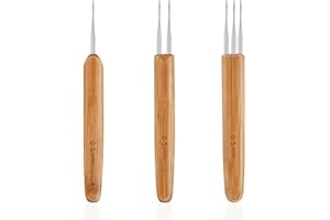 OWNKIM 3 Stück 0,5 mm Dreadlock Häkelnadel Bambus Nadel Weben Häkeln, Dreadlock-Haken für Haare, Häkelnadel-Set mit Bambusgriffen, Ideal für Dreadlocks, Zöpfe, Perücken und mehr, 1 Haken,2 Haken,3 Haken