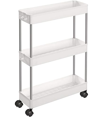 SPACEKEEPER Rolwagen met 4 niveaus, keukentrolley, rek op wielen, multifunctionele trolley met 6 haken en 2 containers voor keuken, badkamer, zwart SPACEKEEPER Rolwagen met 4 niveaus, keukentrolley, rek op wielen, multifunctionele trolley met 6 haken en 2 containers voor keuken, badkamer, zwart