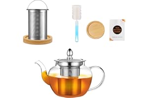 PluieSoleil Théière ronde en verre de 400 ml, théière en verre borosilicate avec filtre à thé, petites théières pour 2, théière en verre pour cuisinière à gaz pour perdre le thé/café avec infuseur,