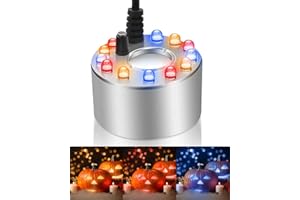 MOXTOYU Mist Maker, 12 LED Lights Ultrasonic Aluminum Mist Machine Humidifier, Multi-Purpose Plug-In Mist Water Fountain with Splash Guard, Mini Fog Atomizer for Halloween, Party, Pond, Fish Tank
