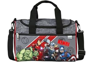 Sac de sport pour garçon avec nom personnalisé | Motif Avengers Sac de transport et sac à bandoulière pour enfants | Petit sac de voyage en gris Sac de sport avec nom imprimé, Gris - Avengers, Sac de