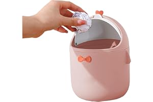 OnIUeZky liten skrivbordsbehållare liten papperskorg med lock mini papperskorg mini bordsavfall soptunna med lock söt