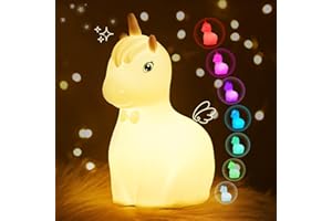 LOUBOUT Unicorn Night Light Kids, 7 Color Changing Baby Night Light with Timer, Tap Control & Dimmable Kids Night light, Rechargeable Silicone Night Lamp for Bedroom Decor, Cute Nightlight Unicorn Gift