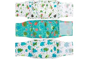 MICOOYO Reusable Dog Nappies Male 3Pack, Washable Belly Bands for Dogs, Super Absorbent Dog Diapers Wrap for Large Doggie (Elephants Snails Birds, L)
