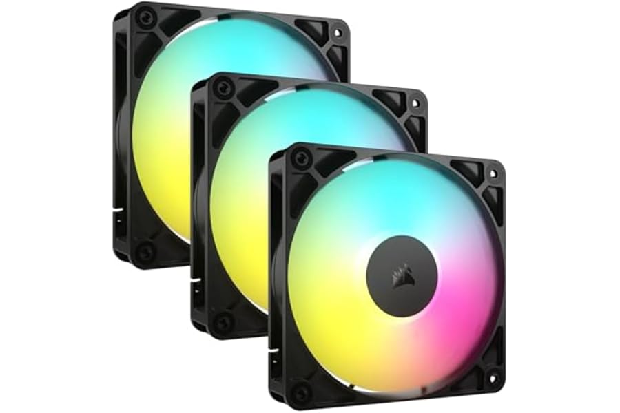 CORSAIR RS120 ARGB 120 mm PWM Ventiladores – Paquete Triple, Negro | Conexión en Cadena, Bajo Nivel de Ruido, Rodamiento de C