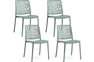 SIEDITI FUORI E DENTRO Sedie impilabili in polipropilene con fibra di vetro per esterno/giardino o interno, idrorepellenti e resistenti, design moderno e floreale - Sole (4, Verde Salvia)