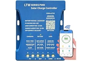 Y&H 30A Solarladeregler 12V/24V/36V PV Max. 80V WIFI Bluetooth-Kommunikation Solarpanel-Regler Intelligent für Blei-Säure- und LiFePO4-Batterien
