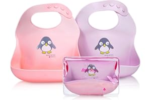 NatureBond Babero de Bebé del Silicona (2pcs), Baberos Reutilizables Impermeable súper suave, Fáciles de Lavar Babero Alimenticio de Silicona para Bebé Niño o Niña