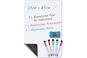 ‎INMORVEN INMORVEN Whiteboard Folie Magnetisch für Kühlschrank – Selbstklebende Tafel mit 5 Markern & Schwamm (28x43cm) für Wochenplaner & Notizen Technologie