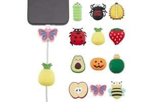 PLIGREAT 12 Pcs Cute Insects Fruits Cable Protectors for iPhone iPad Android Charger Mixed Bulk Colorful Cartoon Phone Charger Protector for USB Data Cable Charging Cord Protector Phone Accessory