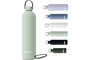 Exllena Botella Termica 1 litro – Botella Agua Acero Inoxidable 304, Garrafa Termica para Agua Fría y Caliente, 100% Estanco con Asa y Gancho – Ideal para Viajes, Gym y Exterior