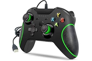YTEAM Controller Wired per PC, gamepad per Windows 10/11 con doppia vibrazione Joystick ergonomia (nero)
