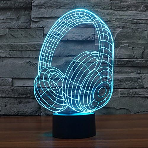 Headphone Shape 3D LED Night Light Touch Table Desk Optical Illusion Lamps, Elsley 7 Color Changing Lights with Acrylic Flat & ABS Base & USB Charger