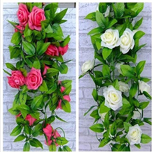 Sef Of 1 250CM Artificial Rose Garland Silk Flower Vine for Home Wedding Garden Decoration-Red