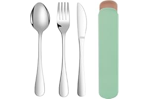 ABOHU Set Posate da 3 Pezzi con Coltello Forchetta Cucchiaio, Posate in Acciaio Inox per la Cucina, Set di Posate da Viaggio Portatile con Borsa Portaoggetti, Finitura Lucida Lavabili in