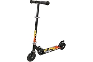 HTI Hulajnoga dla dzieci Atom | Hulajnoga dziecięca z regulowanym uchwytem na wysokość | Łatwa składana hulajnoga dziecięca dla chłopców i dziewcząt | Skuter dla chłopców | Wiek 5+ (Płomienie