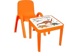 A406 Children Table and Chairs Set Study Desk for kids Study Table Toddler Chair Blue Red Pink Yellow Green Nursery Furniture (Orange, Table + 1 Chair)