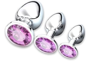 NAILGELER 3 Piezas Anal Butt Plug, Plug Anales,Plug Anal Metálico,Juguetes Sexuales Anales,Butt Plug con Diamantes， Pequeño Mediano Grande Plug Anal,Sex Toys para Adultos para Mujeres y Hombres (Morado Claro)
