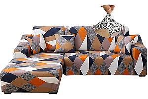 Jaotto Fundas para Sofás Chaise Longue Elásticas,Cubre Fundas de Sofá Cheslong Brazo Largo Derecho Ajustables de Forma L Extraíbles Lavables,Fundas Protectora para Sofa(2 Plazas+2 Plazas,Geometría)