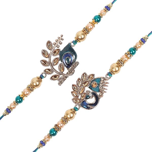 Riddhika Ventures Stylish Kundan and AD Ring Rakhi (Set of 2) with Roli Chawal and Greeting Card || Raksha Bandhan Traditional Festive Gift Pack