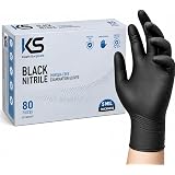 Kashi Surgicals Powder Free Nitrile Gloves, Food Grade, Made In Malaysia (Large, Black, Box Of 80) (Large), Pack of 1: 