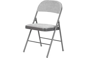 Taylor & Brown Deluxe Grey Fabric Padded Folding Chair with Heavy Duty Metal Frame Folding Back Rest Chair for Home Garden Office Computer Desk - Size 46cm x 46cm x 79cm
