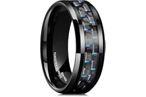 King Will GENTLEMAN Men's Black Tungsten Carbide 8mm Carbon Fiber Inlay Comfort Fit Wedding Band Ring