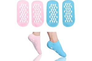 NETUME 2 Pares Calcetines Hidratantes Gel Humectantes, Calcetines Hidratantes Suaves Para Los Pies Mujeres y Hombres Hidratar Los Pies Secos, Calcetines Silicona Para Spa Algodón Con Dedos de Gel(Azul Rosa)