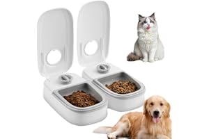Rppiup 2 Meal Automatic Cat Feeder with 48-Hour Timer - 700ML Capacity (Dual 350ml) Wet and Dry Food Dispenser for Cats and Small Dogs (Grey)