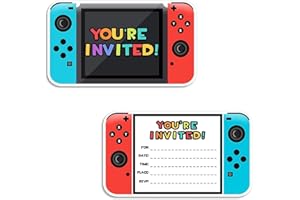 AIYONG 15 Biglietti di Invito per Videogiochi + Buste, per Ragazze e Ragazzi, Giocatori, Feste di Compleanno per Bambini, Videogiochi Console Zocker per Feste di Compleanno