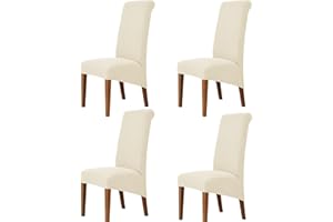 Odot Beige Chair Covers, Dining Chair Covers Set of 4, Stretch Corn Velvet Dining Room Slipcovers, Washable Removable High Back Slipcovers